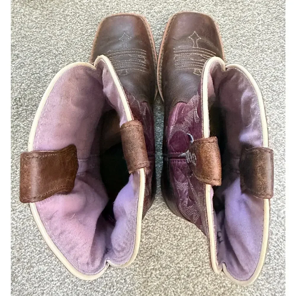 Ariat Girls Tombstone Western Boots - Broad Square Toe - Brown Purple Size 3